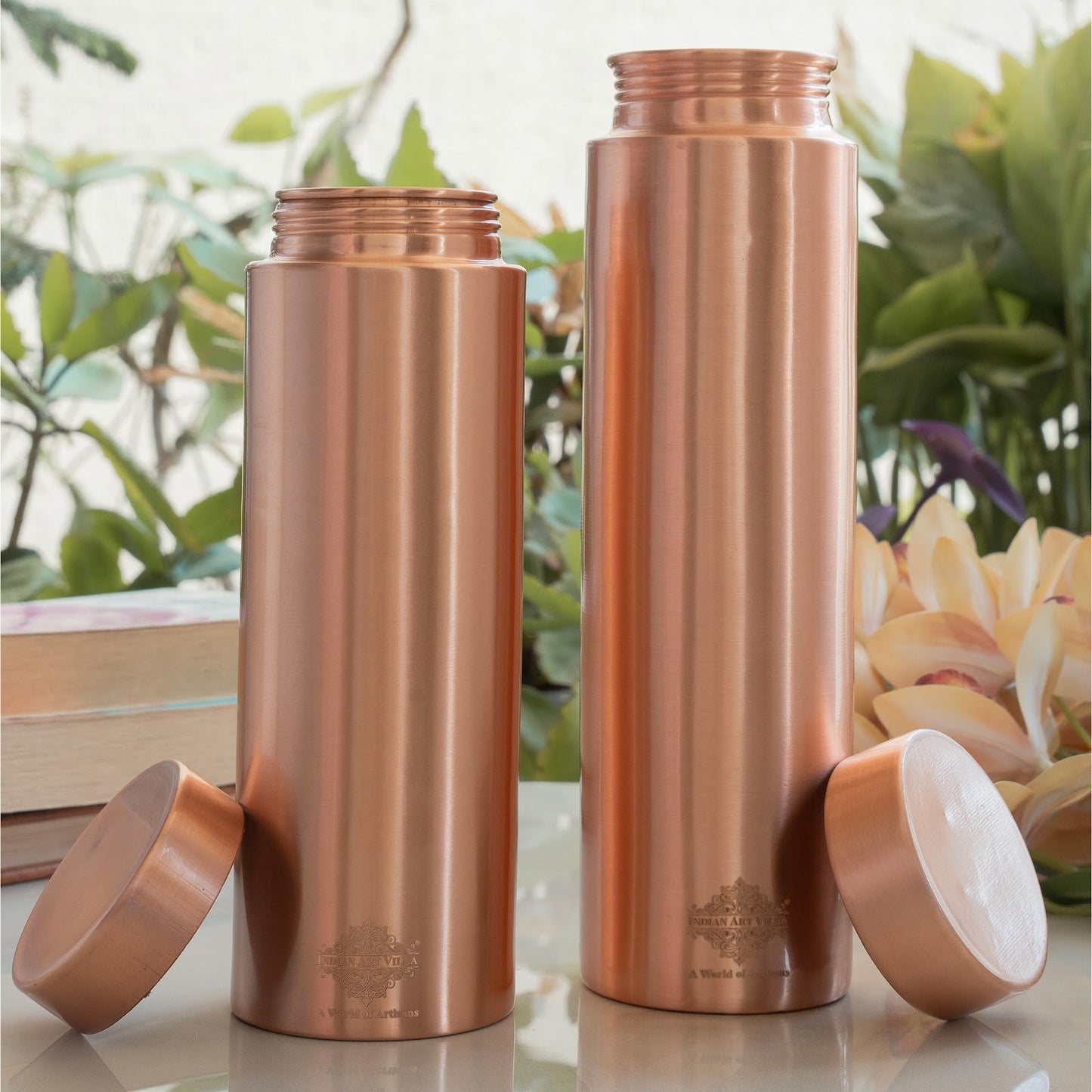 Pure Copper Bottle with Lacquer Coated Finish and Straight Shape