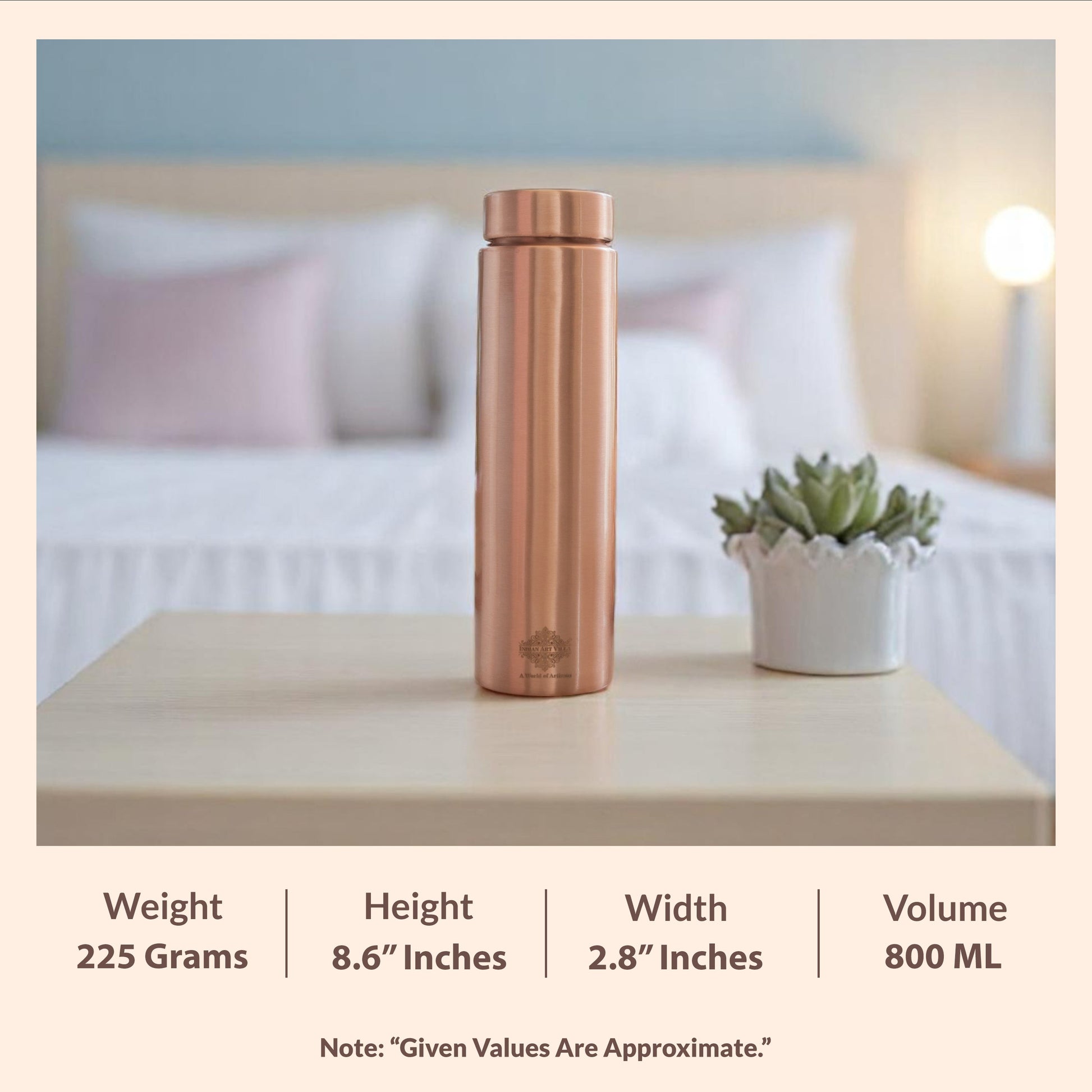 Pure Copper Bottle with Lacquer Coated Finish and Straight Shape