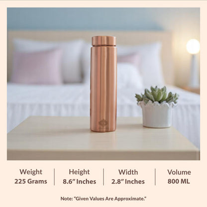 Pure Copper Bottle with Lacquer Coated Finish and Straight Shape