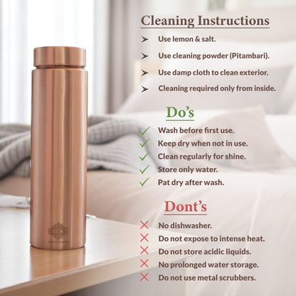 Pure Copper Bottle with Lacquer Coated Finish and Straight Shape