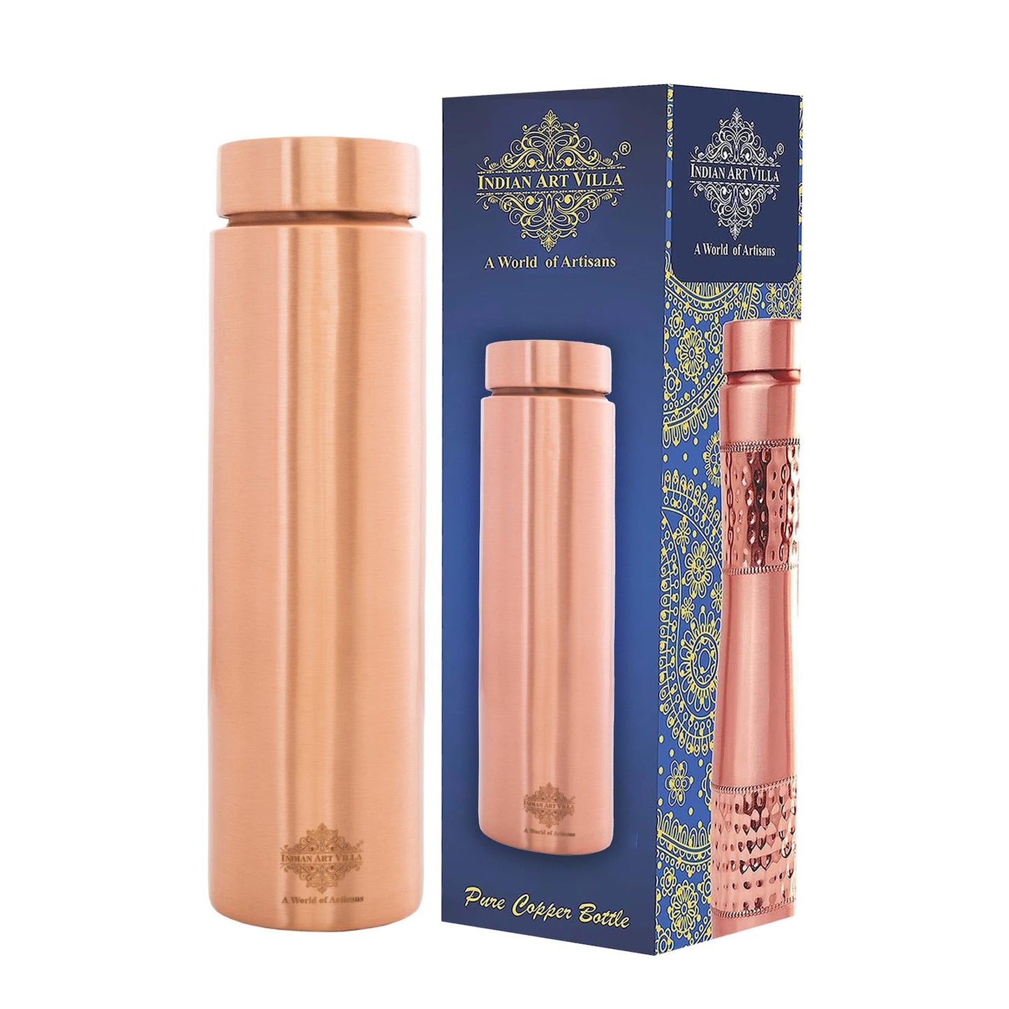Pure Copper Bottle with Lacquer Coated Finish and Straight Shape