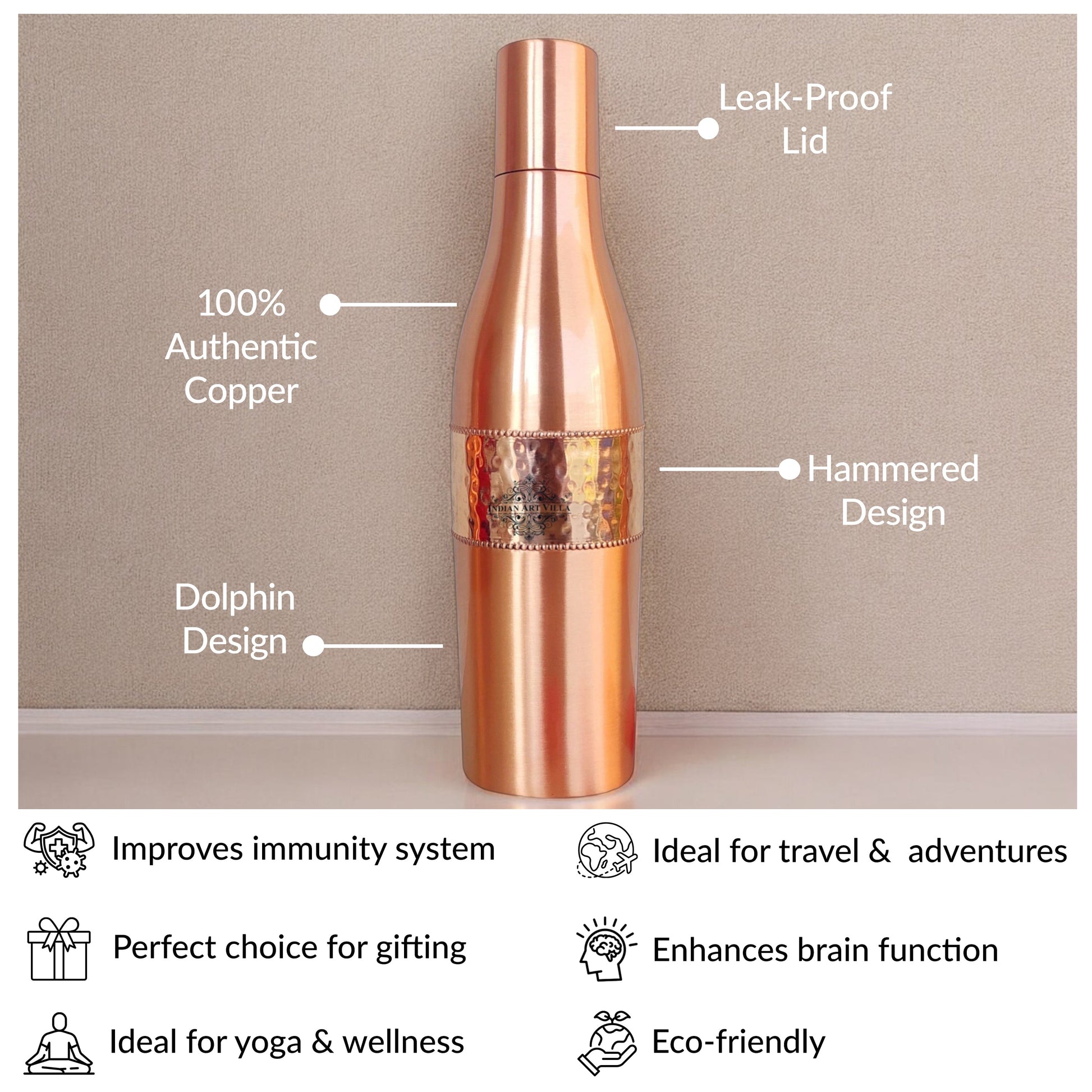 Copper Drinkware Bottle with Champagne Style and Lacquer Coating
