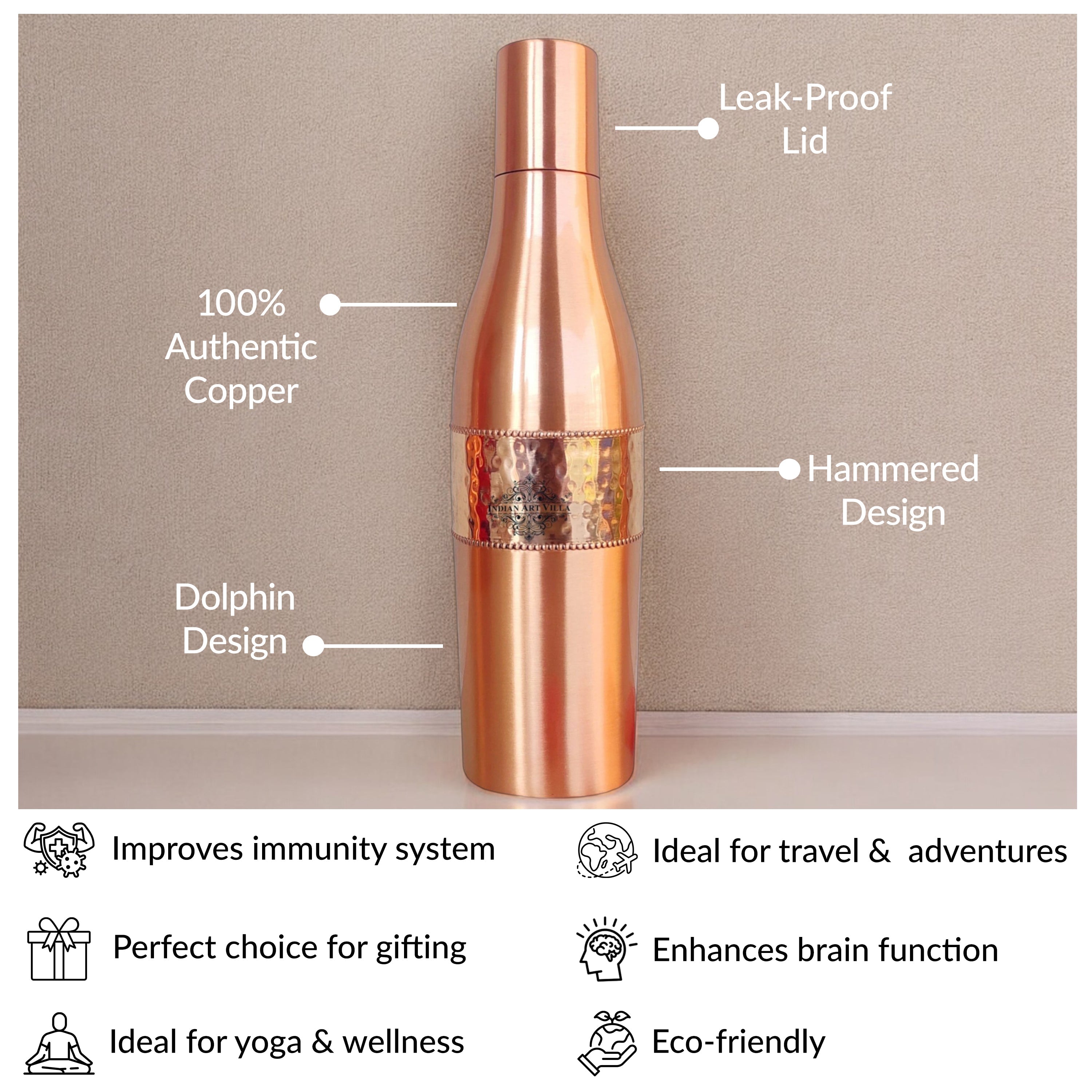 Copper Drinkware Bottle with Champagne Style and Lacquer Coating