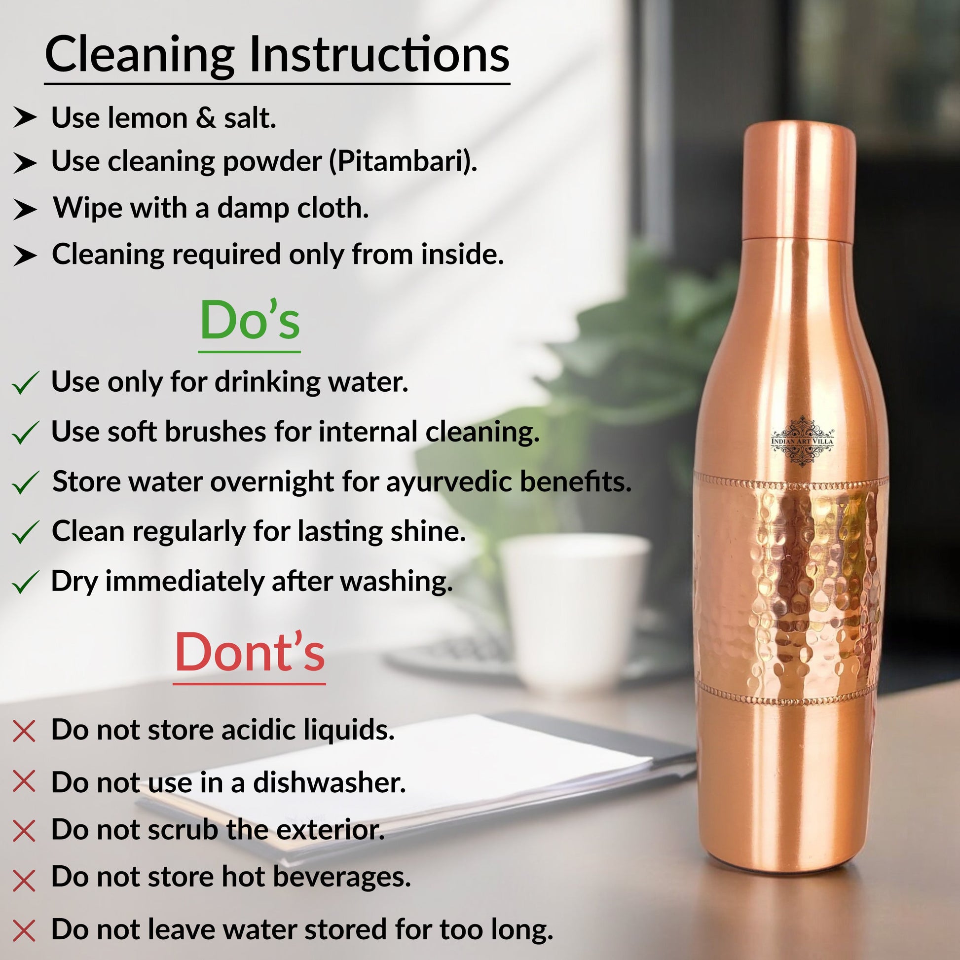 Copper Drinkware Bottle with Champagne Style and Lacquer Coating