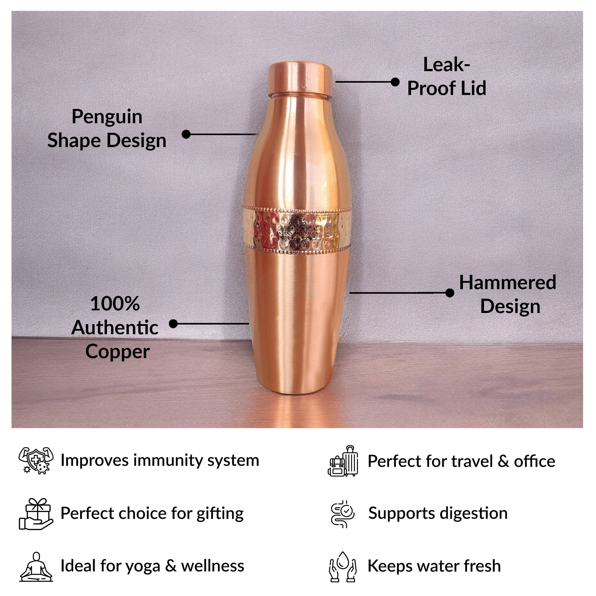 Copper Drinkware Bottle with Champagne Style and Lacquer Coating