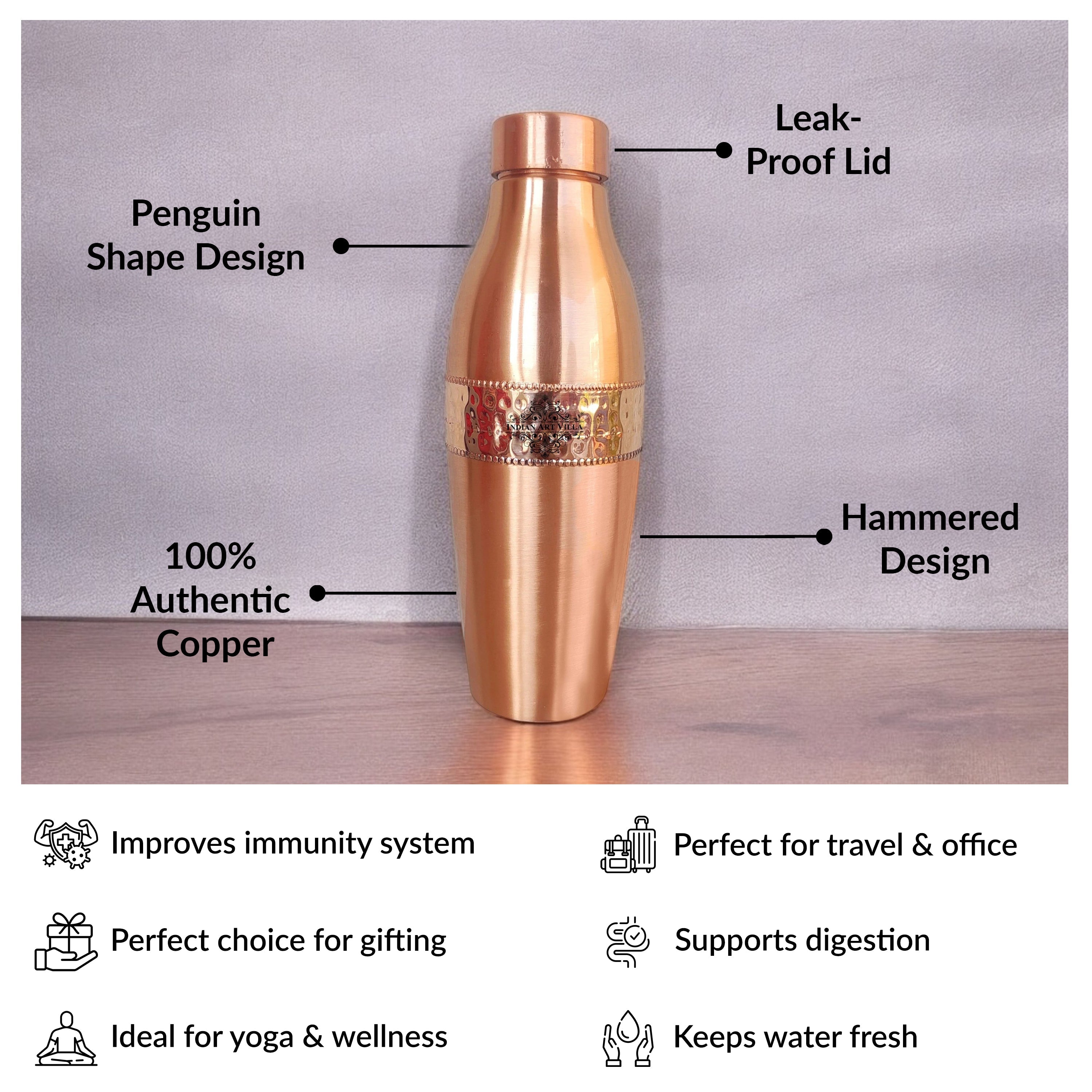 Copper Drinkware Bottle with Champagne Style and Lacquer Coating