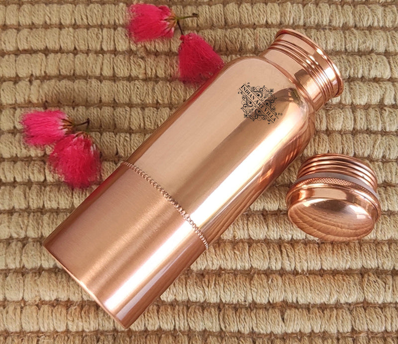 Pure Copper Water Bottle with Half Lacquer Coated Design