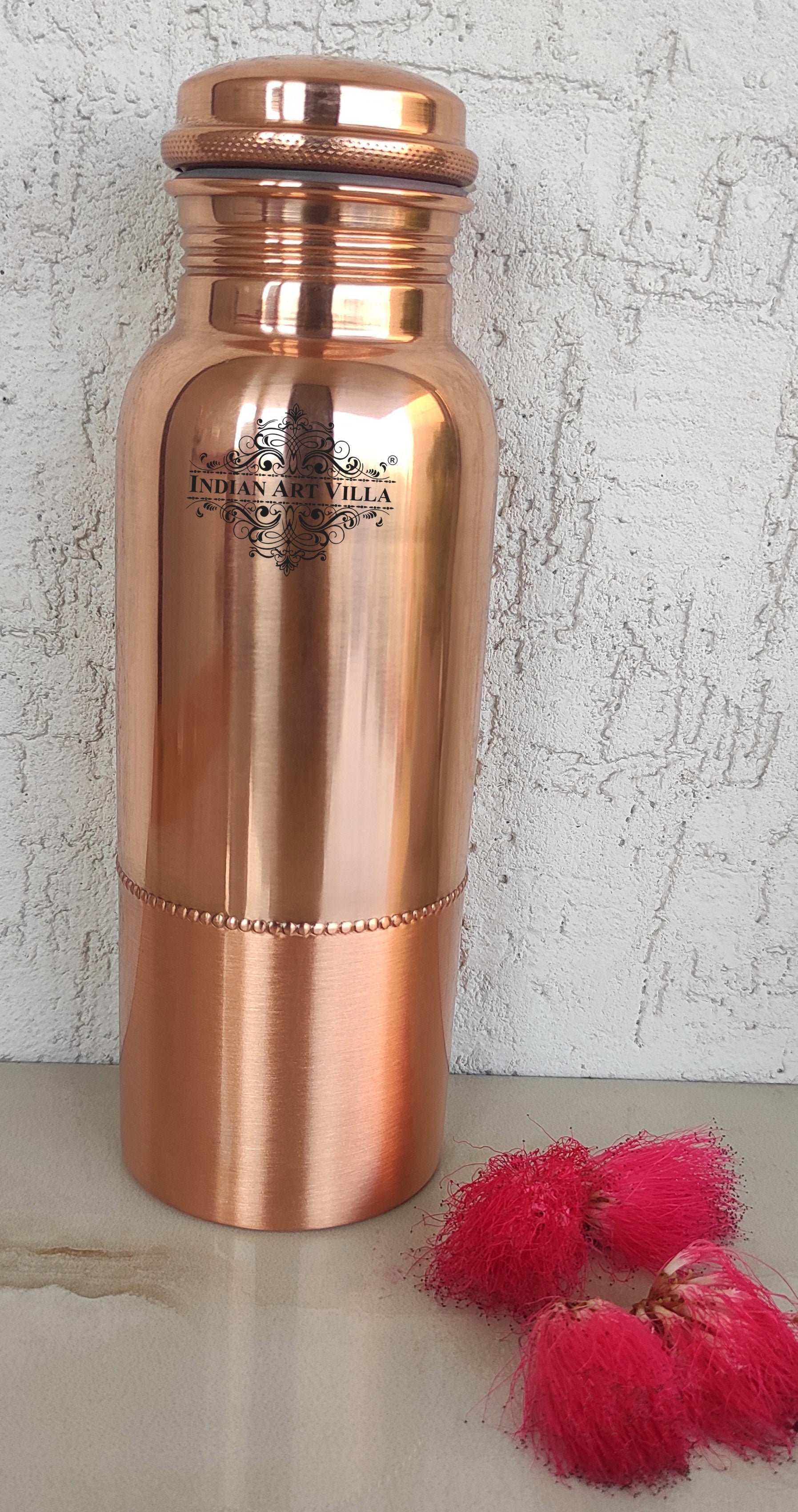 Pure Copper Water Bottle with Half Lacquer Coated Design