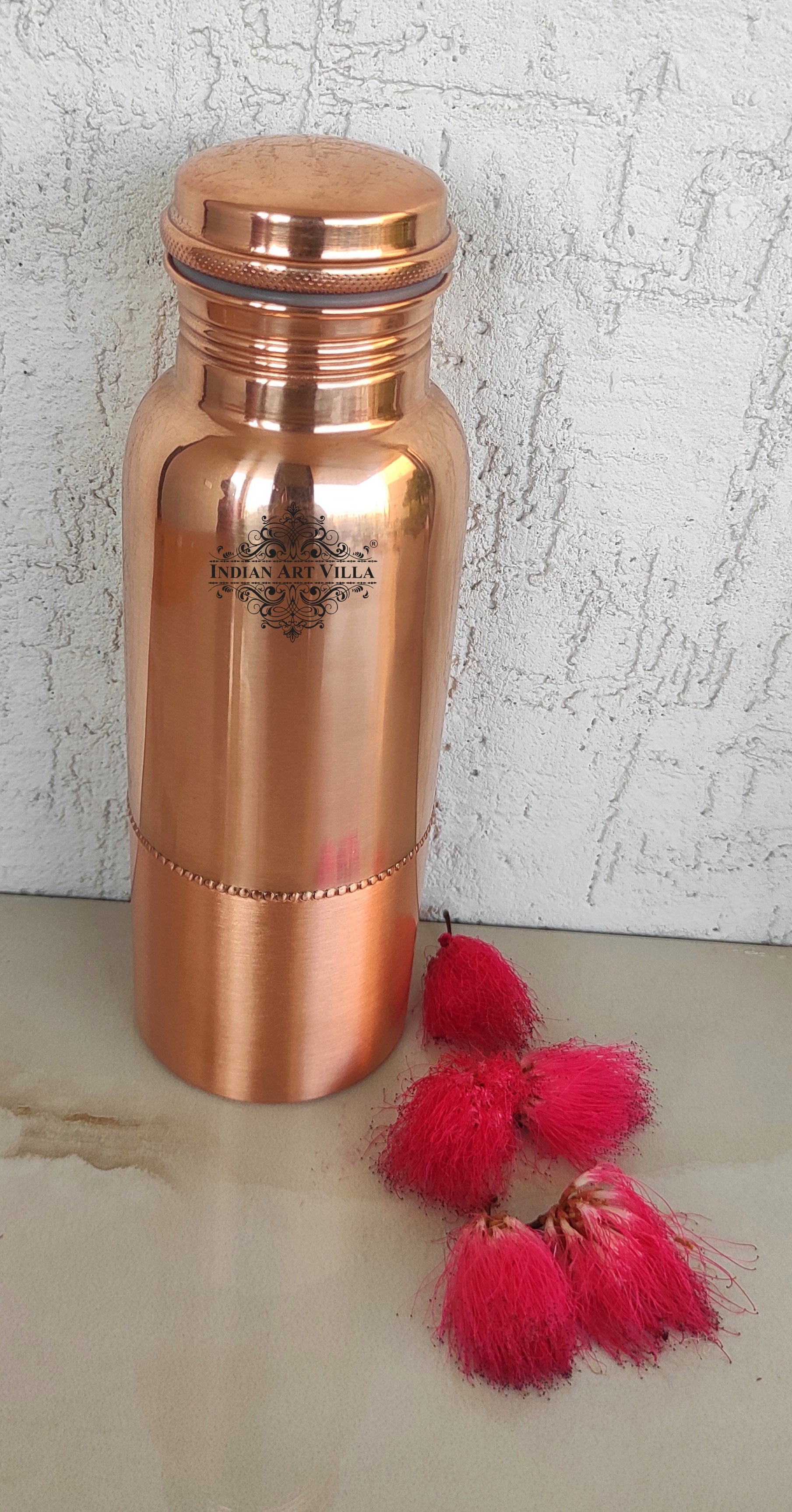 Pure Copper Water Bottle with Half Lacquer Coated Design