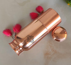 Pure Copper Water Bottle with Half Lacquer Coated Design