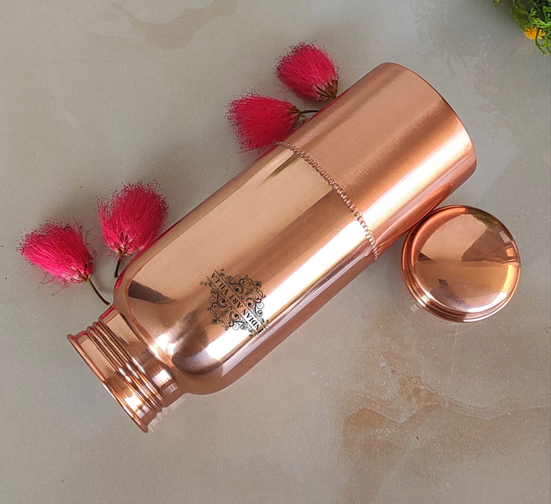 Pure Copper Water Bottle with Half Lacquer Coated Design