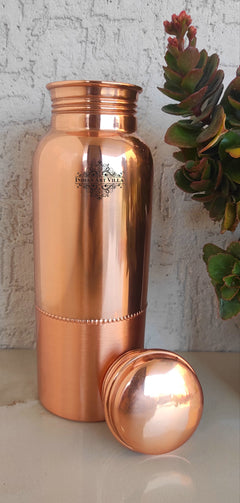 Pure Copper Water Bottle with Half Lacquer Coated Design