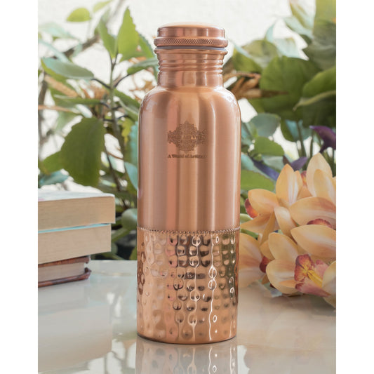 Pure Copper Water Bottle with Half Lacquer Coated Design