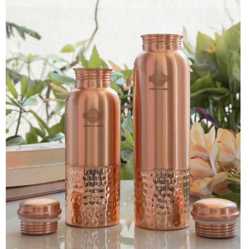 Pure Copper Water Bottle with Half Lacquer Coated Design
