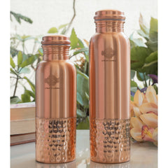 Pure Copper Water Bottle with Half Lacquer Coated Design
