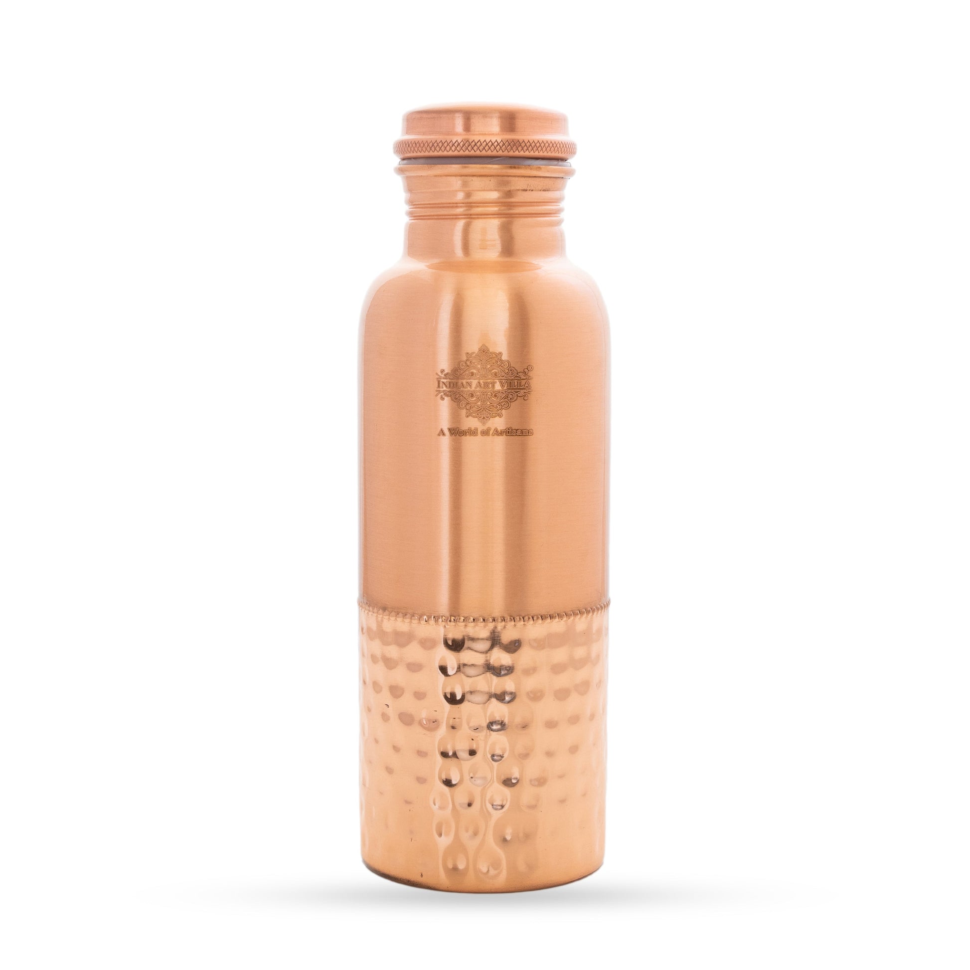 Pure Copper Water Bottle with Half Lacquer Coated Design