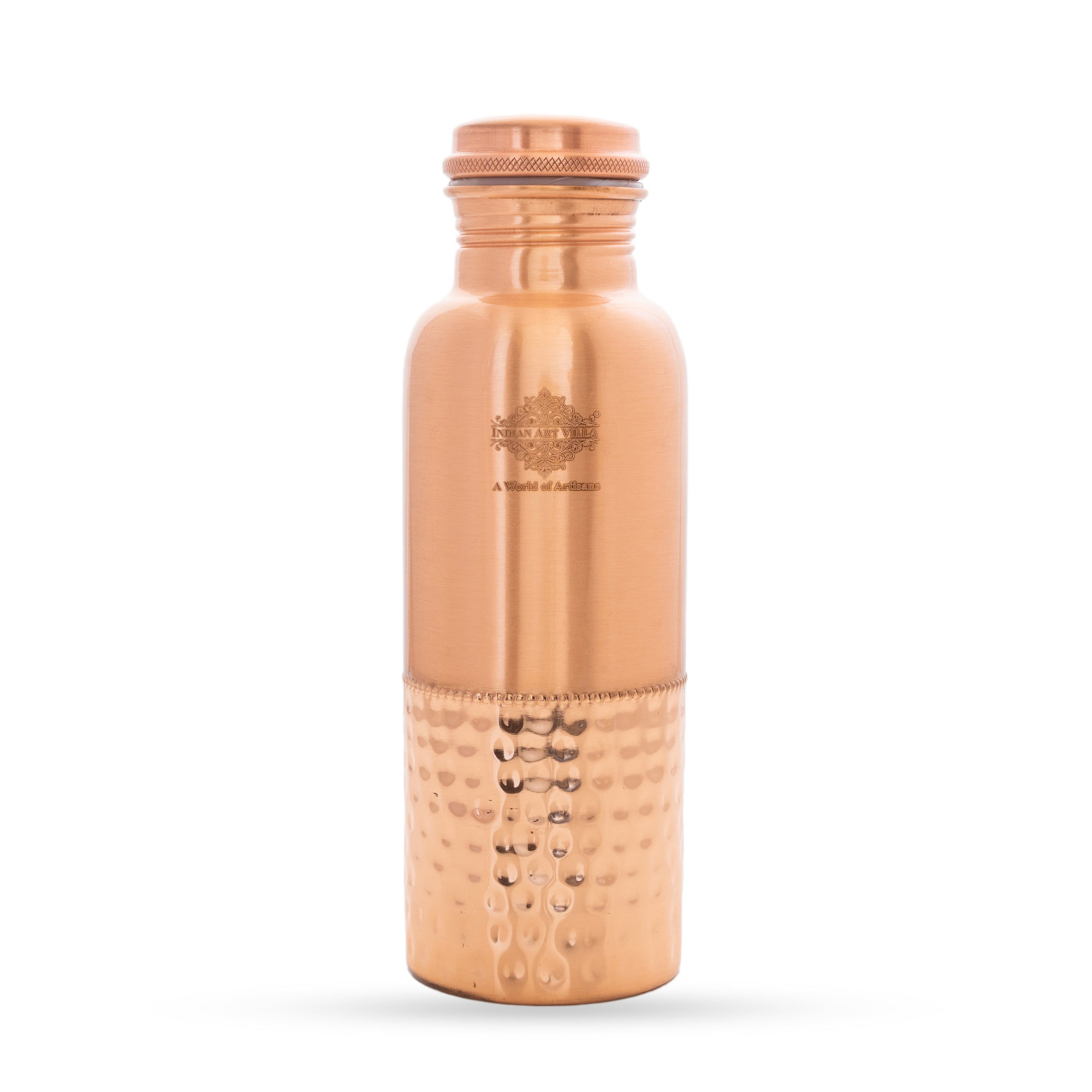 Pure Copper Water Bottle with Half Lacquer Coated Design