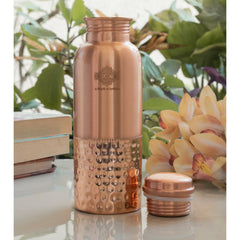 Pure Copper Water Bottle with Half Lacquer Coated Design