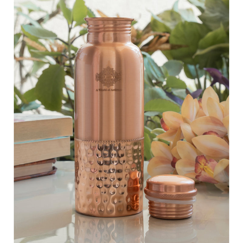 Pure Copper Water Bottle with Half Lacquer Coated Design