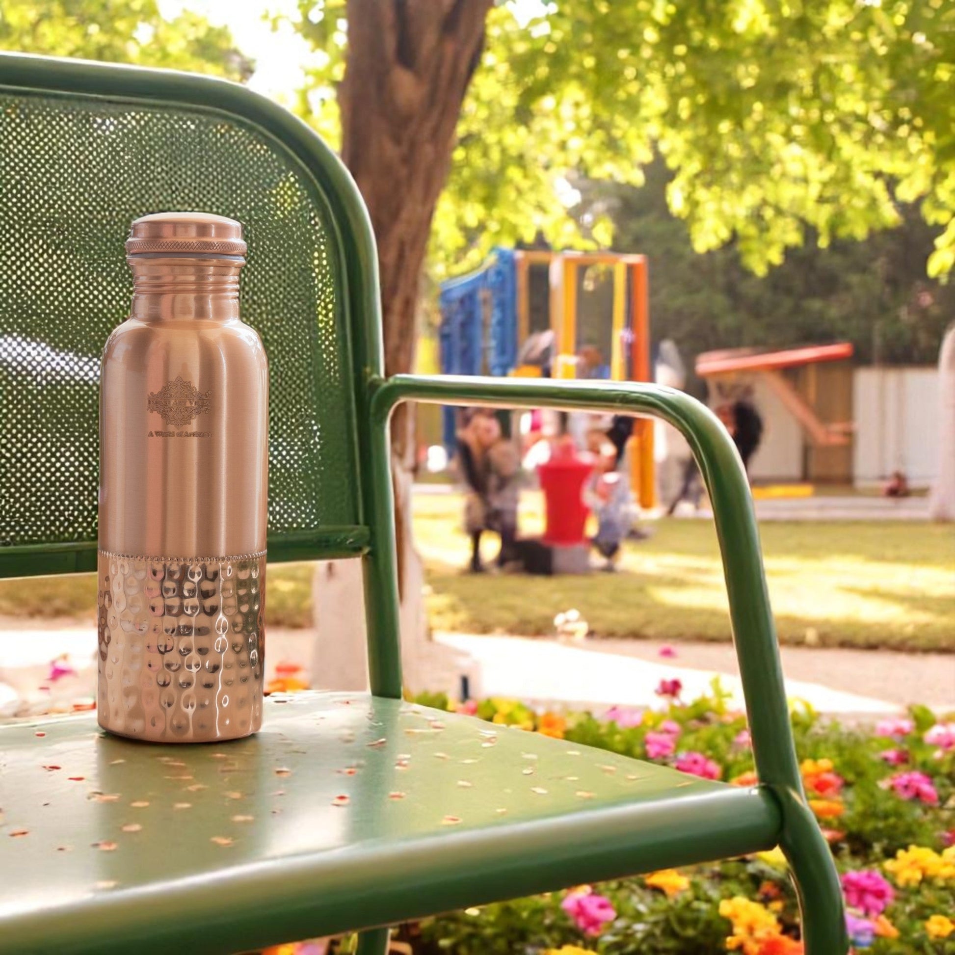 Pure Copper Water Bottle with Half Lacquer Coated Design