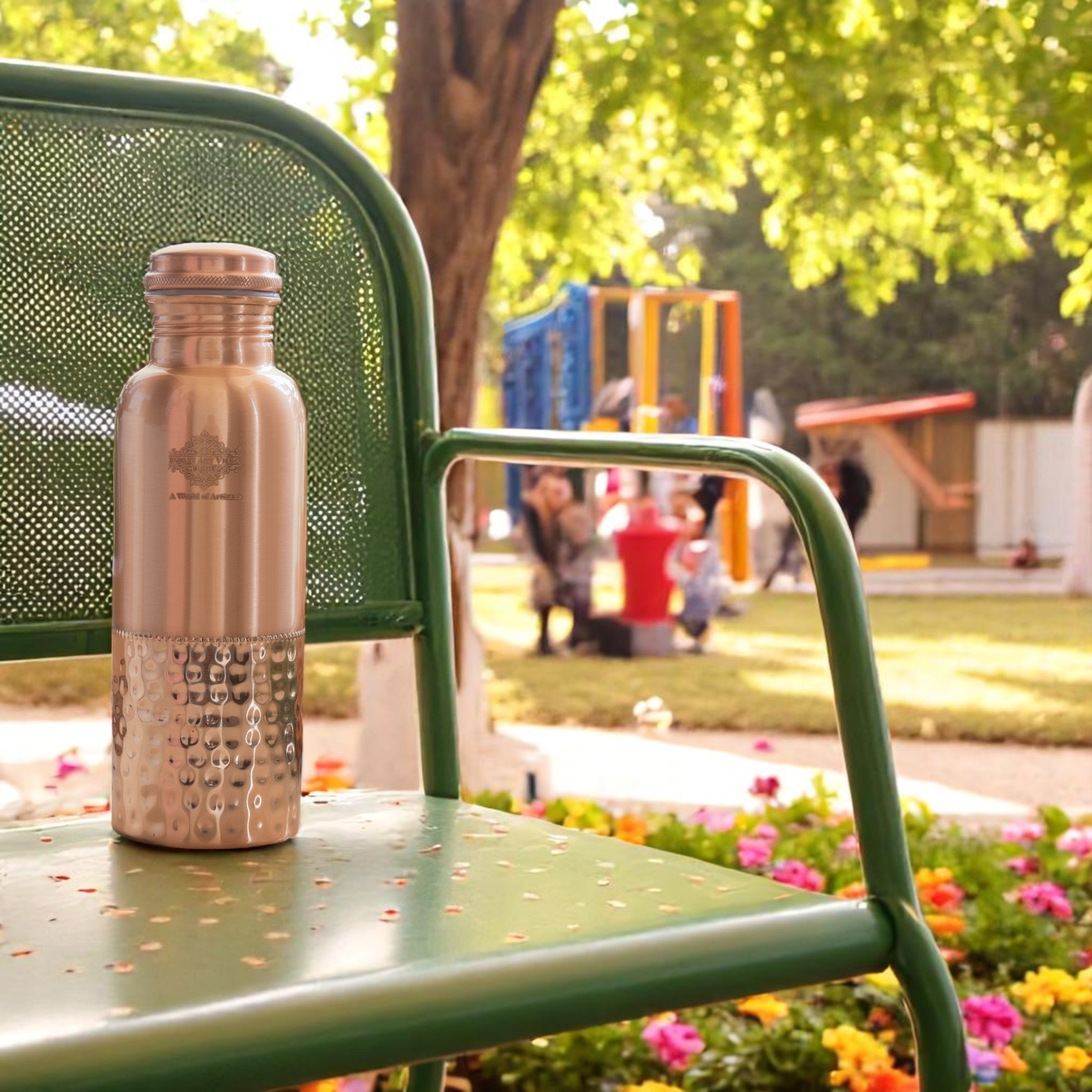 Pure Copper Water Bottle with Half Lacquer Coated Design