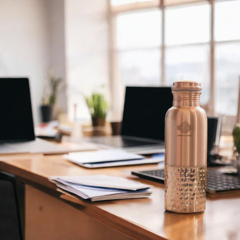 Pure Copper Water Bottle with Half Lacquer Coated Design