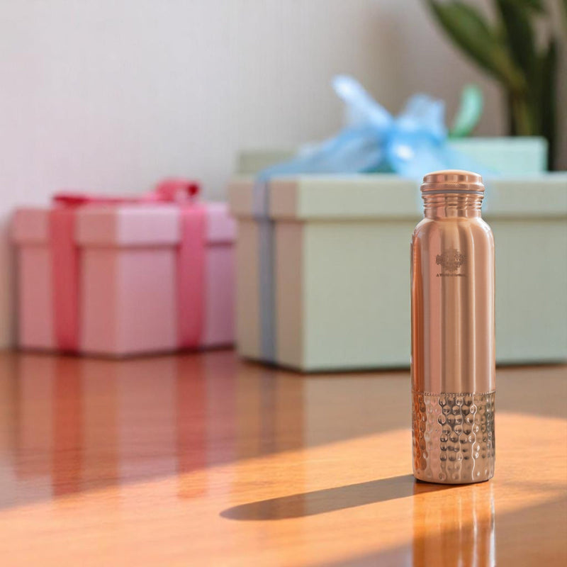 Pure Copper Water Bottle with Half Lacquer Coated Design
