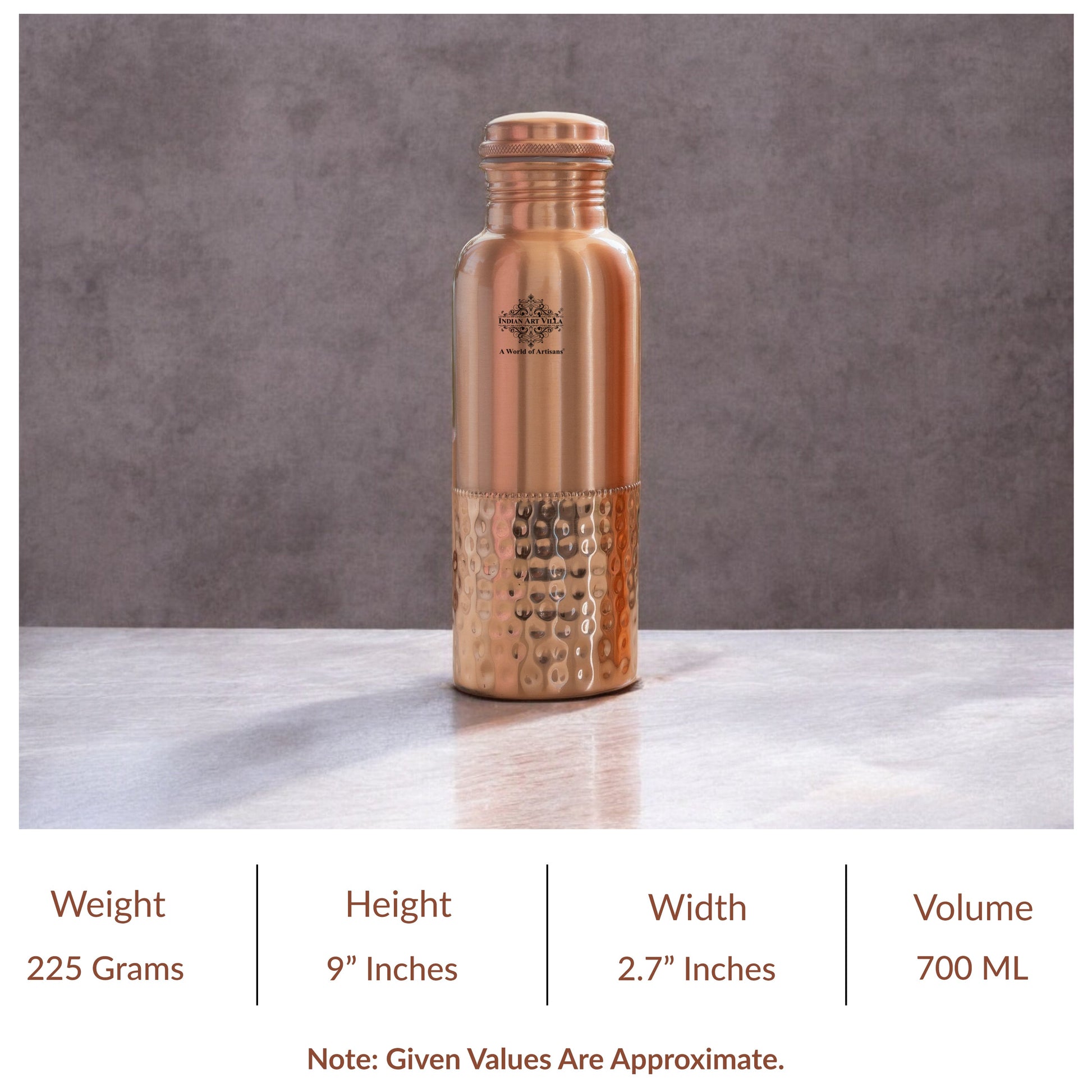 Pure Copper Water Bottle with Half Lacquer Coated Design