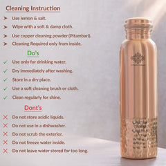Pure Copper Water Bottle with Half Lacquer Coated Design