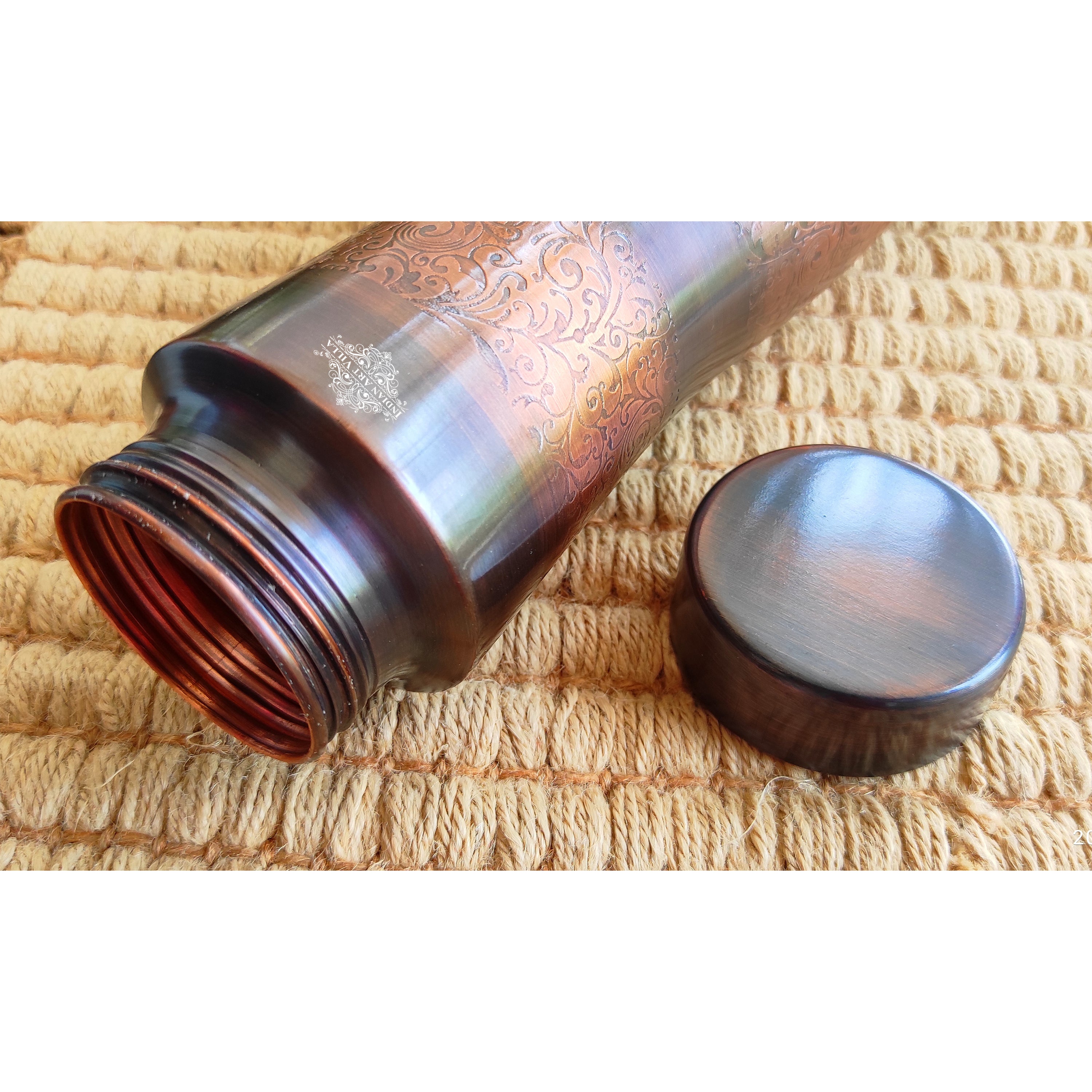 Copper Water Bottle with Antique Dark Embossed Finish & Honeycomb Design