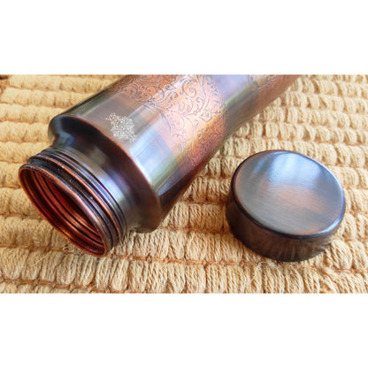 Copper Water Bottle with Antique Dark Embossed Finish & Honeycomb Design