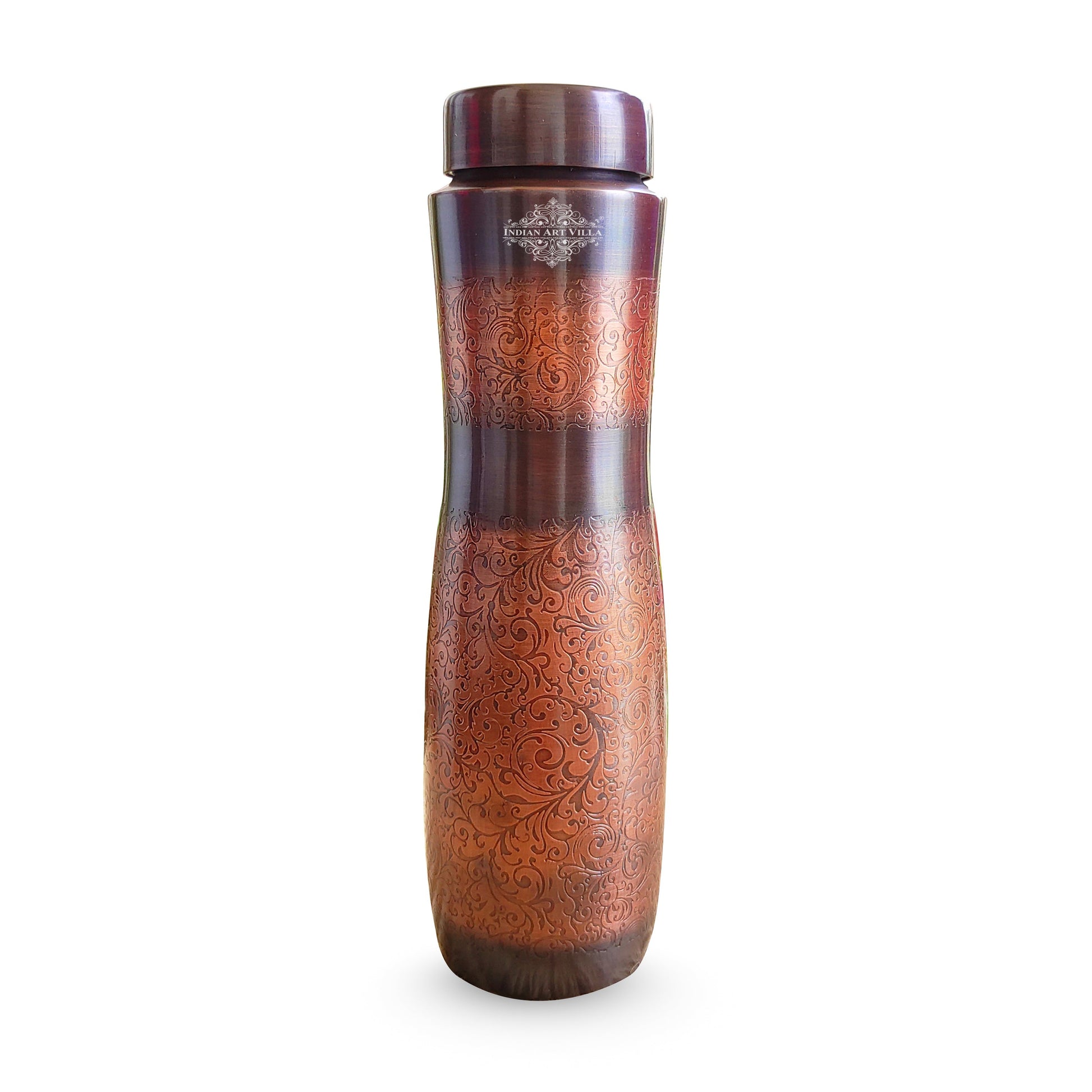 Copper Water Bottle with Antique Dark Embossed Finish & Honeycomb Design