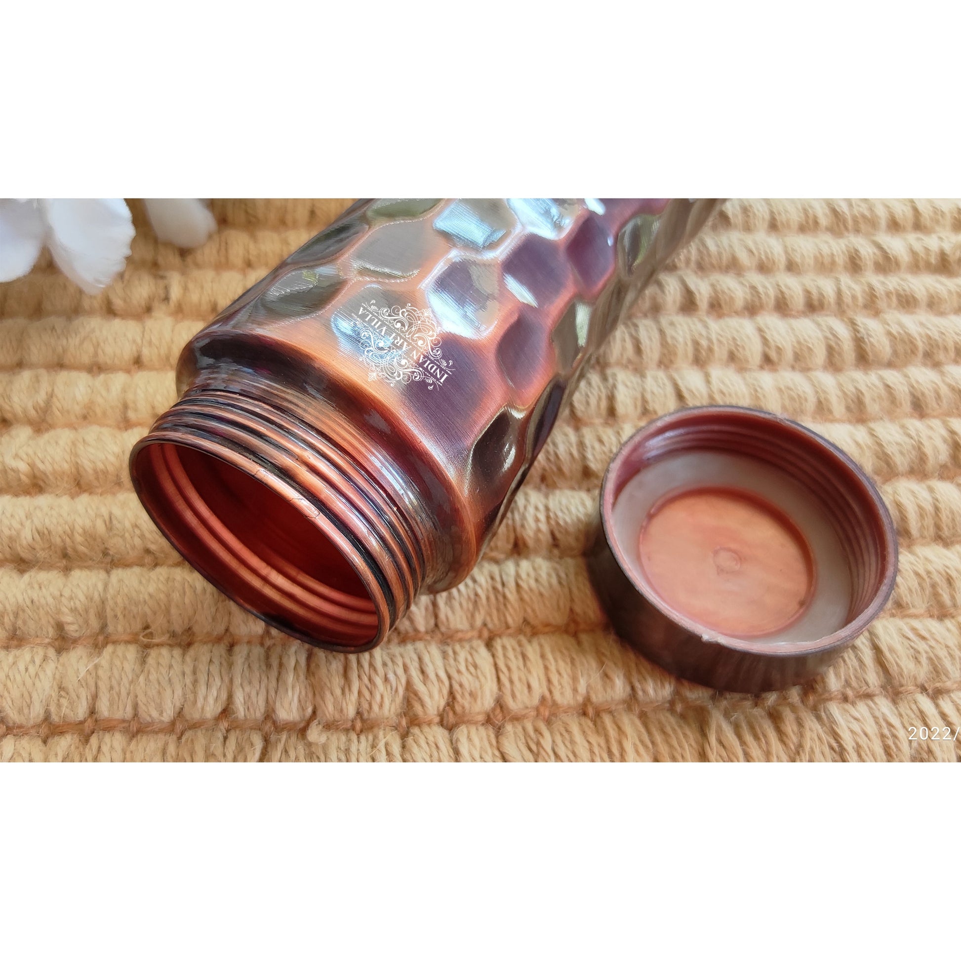 Pure Copper Water Bottle with Honeycomb Design