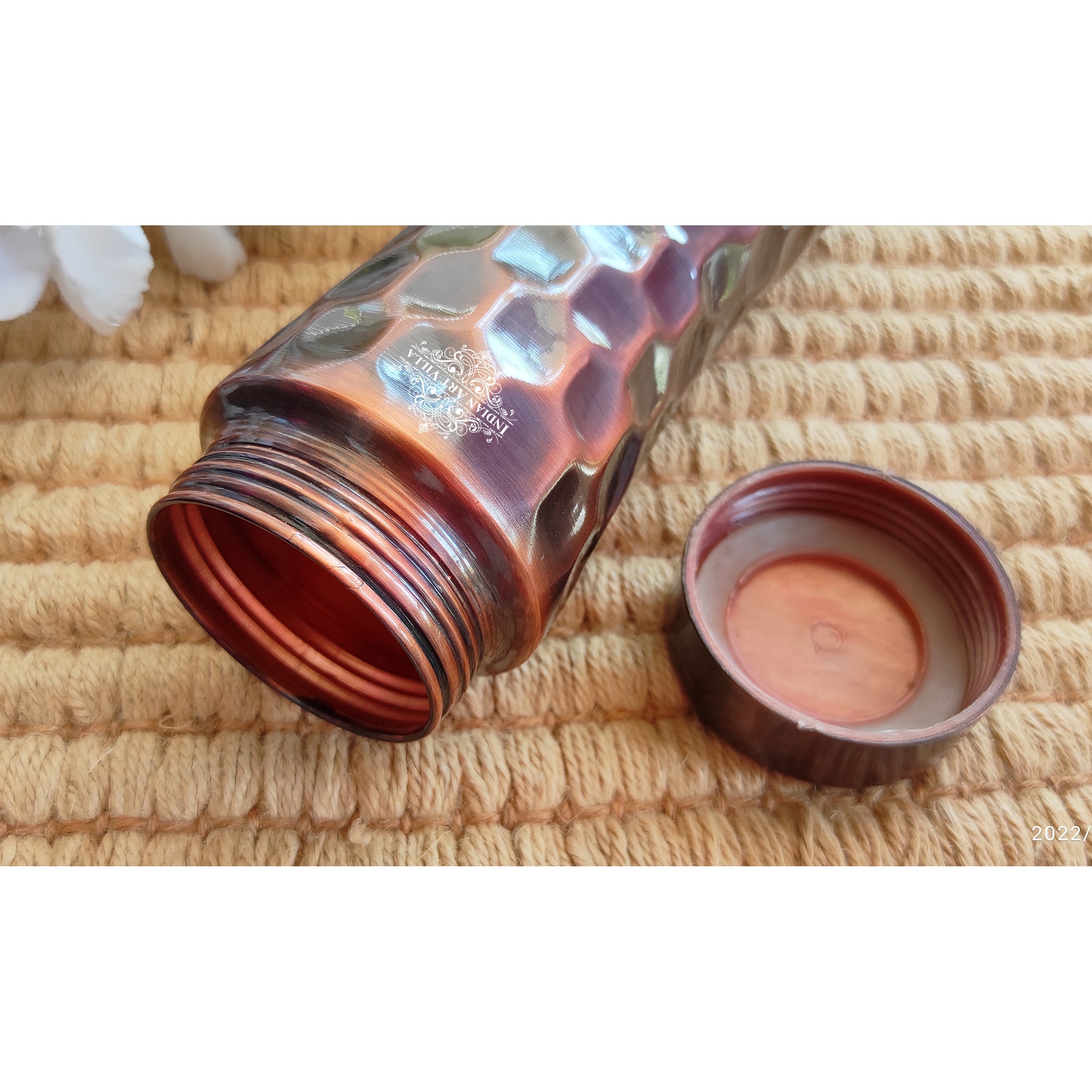Pure Copper Water Bottle with Honeycomb Design