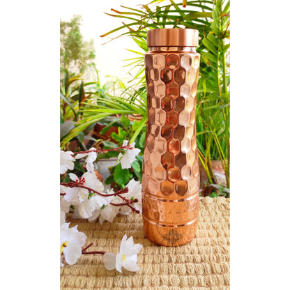 Pure Copper Water Bottle with Honeycomb Design