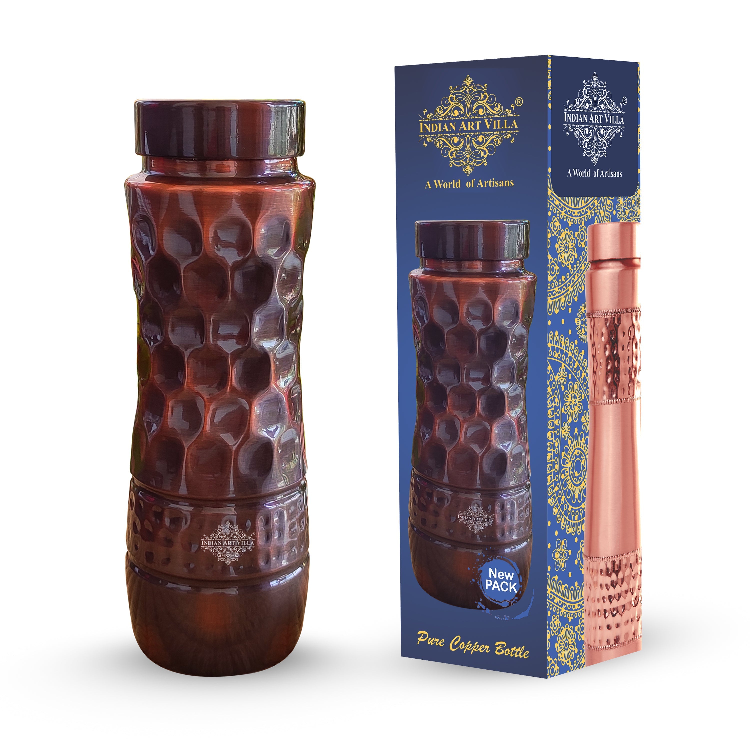Pure Copper Water Bottle with Honeycomb Design