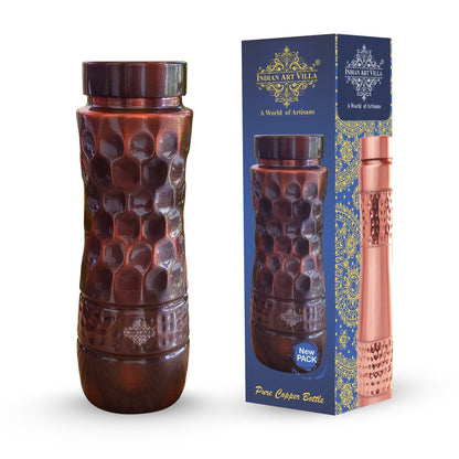 Pure Copper Water Bottle with Honeycomb Design