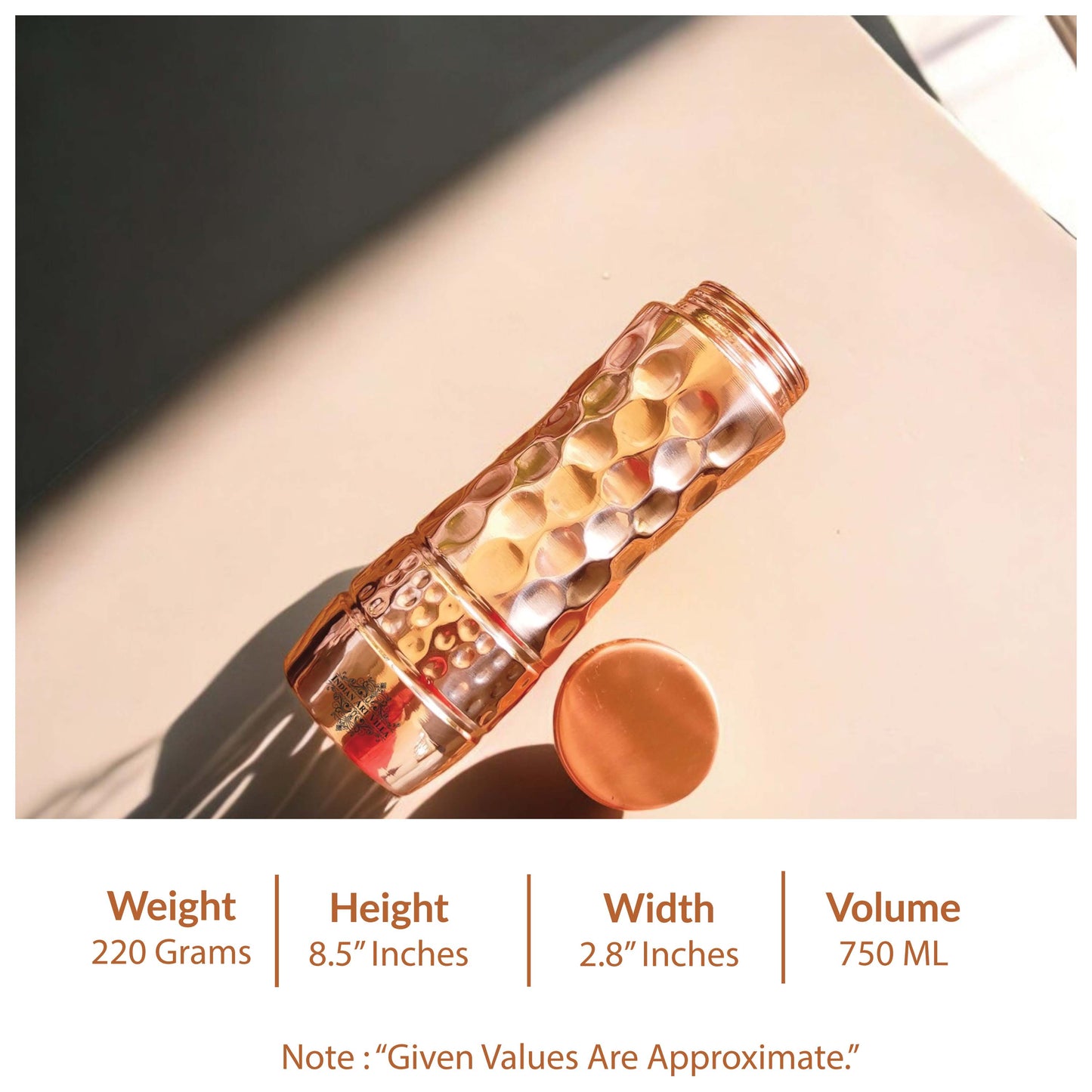 Pure Copper Water Bottle with Honeycomb Design