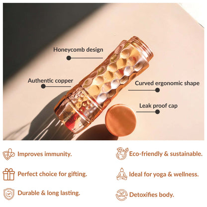 Pure Copper Water Bottle with Honeycomb Design
