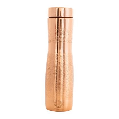 Copper Bottle with Curved Shape & Lacquer Embossed Design – 900ml