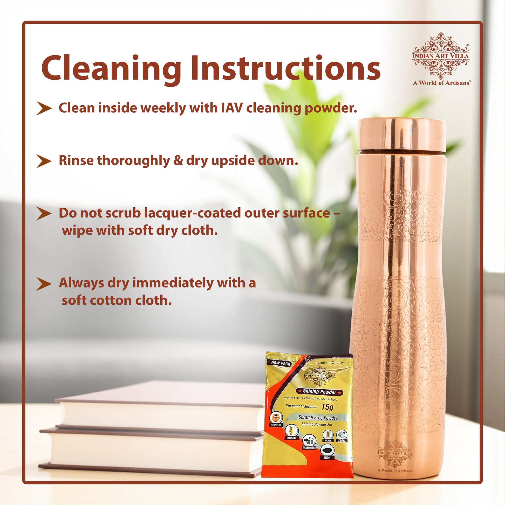 Copper Bottle with Curved Shape & Lacquer Embossed Design – 900ml