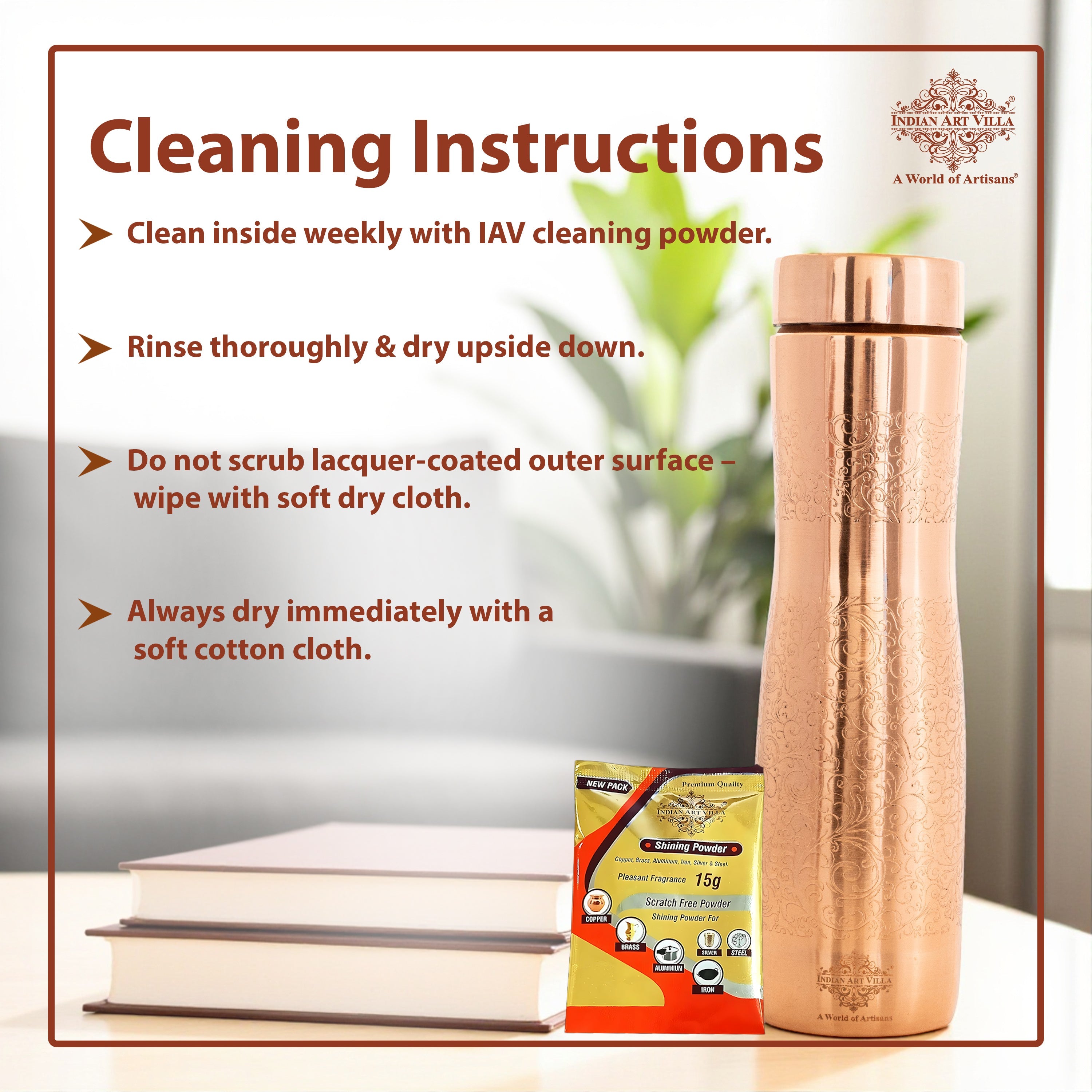 Copper Bottle with Curved Shape & Lacquer Embossed Design – 900ml