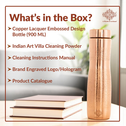 Copper Bottle with Curved Shape & Lacquer Embossed Design – 900ml