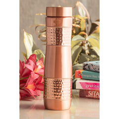 Copper Water Bottle with Half Hammered And Half Lacquer Coating