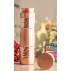 Copper Water Bottle with Half Hammered And Half Lacquer Coating