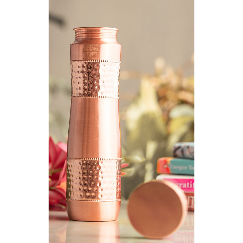 Copper Water Bottle with Half Hammered And Half Lacquer Coating