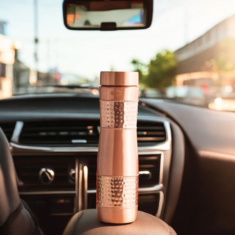 Copper Water Bottle with Half Hammered And Half Lacquer Coating