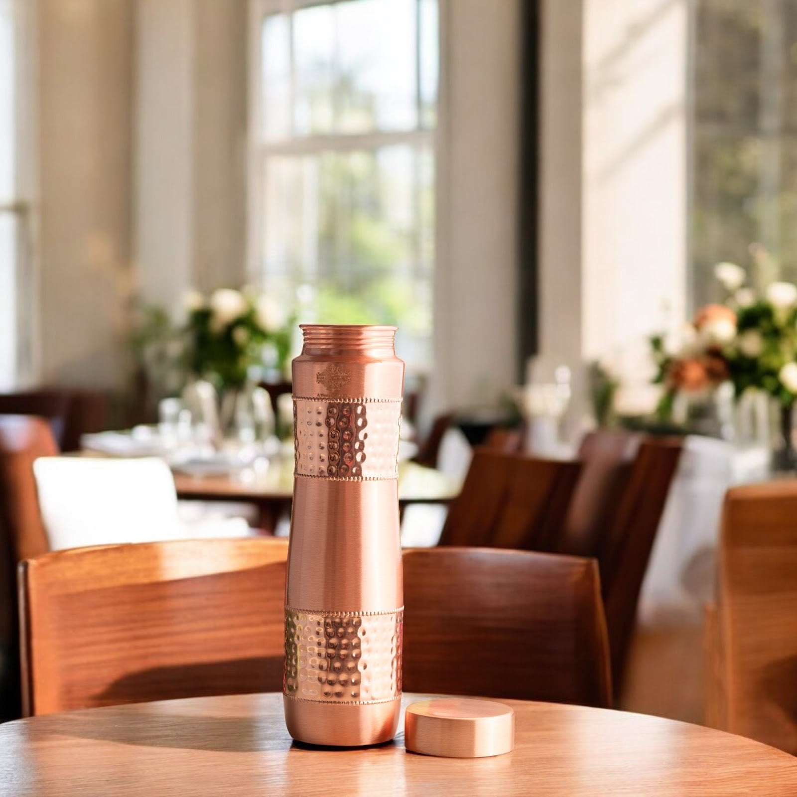 Copper Water Bottle with Half Hammered And Half Lacquer Coating