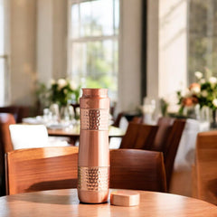 Copper Water Bottle with Half Hammered And Half Lacquer Coating