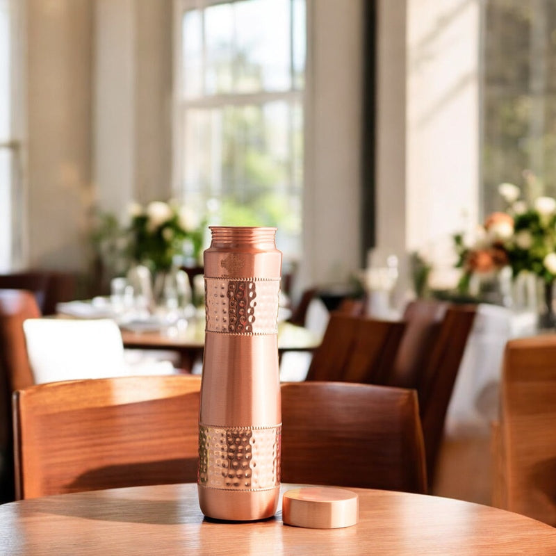 Copper Water Bottle with Half Hammered And Half Lacquer Coating